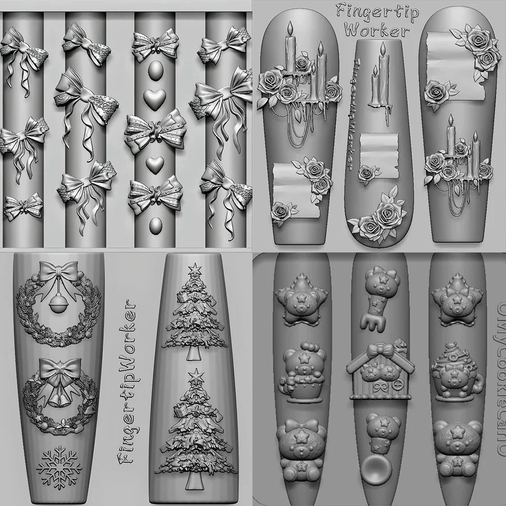 

Cartoon Rilakkuma Rabbit Dog Butterfly Silicone Nail Mold Bowknot Rose Flowers Necklace Wings Nails Carving Mold Christmas Gift