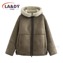 2024 New Winter Women Fashion Hooded Thickening Warm Jacket Female Solid Color Long Sleeve Zip Coat Outerwears