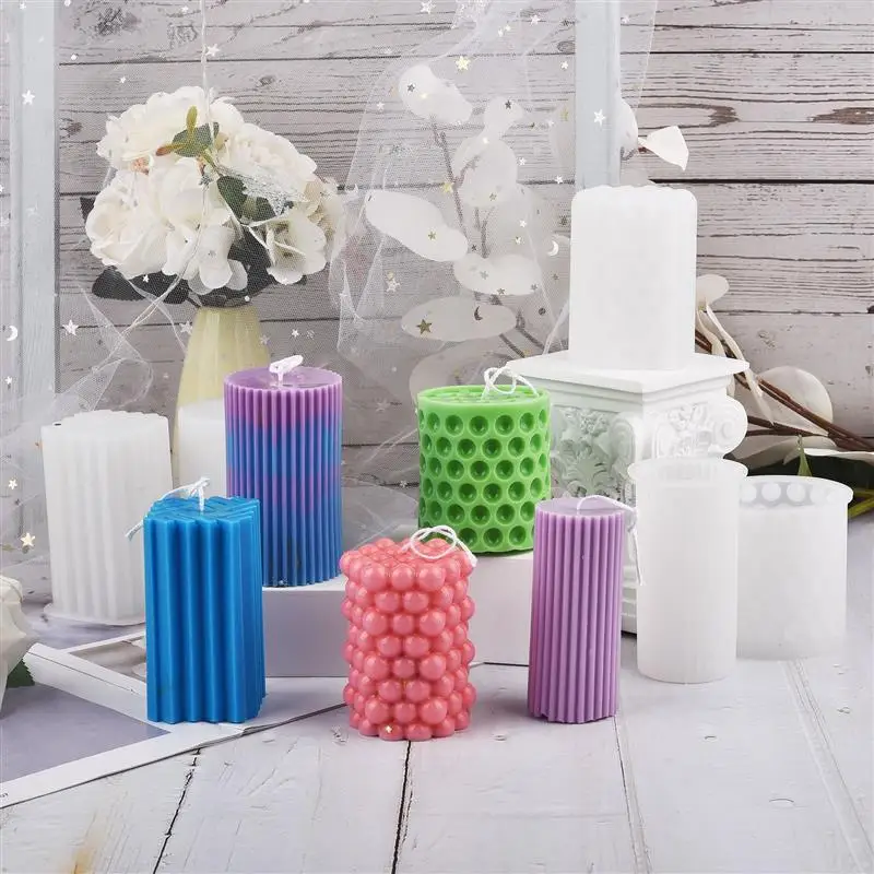 

Classical Roman Cylindrical Silicone Candle Mold Striped Design DIY Handmade Columnar Candle Holder Making Tool