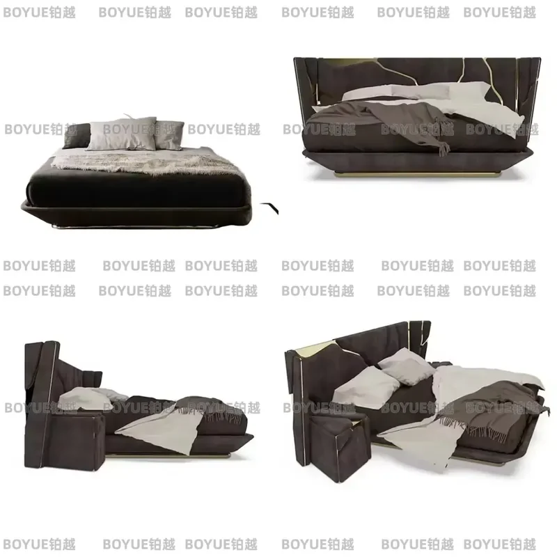 Luxury King Size Fabric Bed Frame Modern Simple Upholstered Double Bed for Hotel Villa Bedroom Premium Quality Furniture