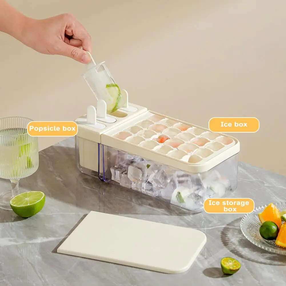 

Multifunctional Ice Tray Ice Stick Making Mold Double Layer Ice Cube Tray with Lid Scraper 24 Cavities Food for Refrigerator