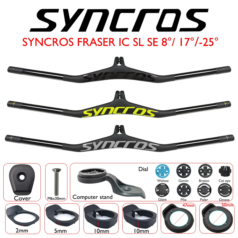 مجموعة جذع المقود MTB من ألياف الكربون من Syncros FRASER IC SL -8 ° /-17 ° /-25 ° ، خفيف الوزن مدمج لركوب الدراجات الجبلية XC Trail