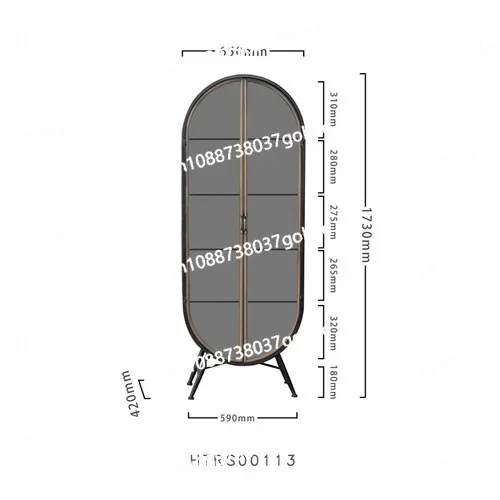 ZC Retro Iron Art Double Open Glass Door Oval Bookcase Arch Floor Storage Storage Cabinet
