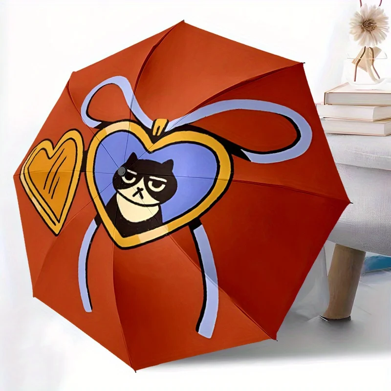

1pc Heart Cat Auto Open/Close Umbrella, Portable Folding Umbrella for Travel, Themed Events, It is suitable as a gift for vari