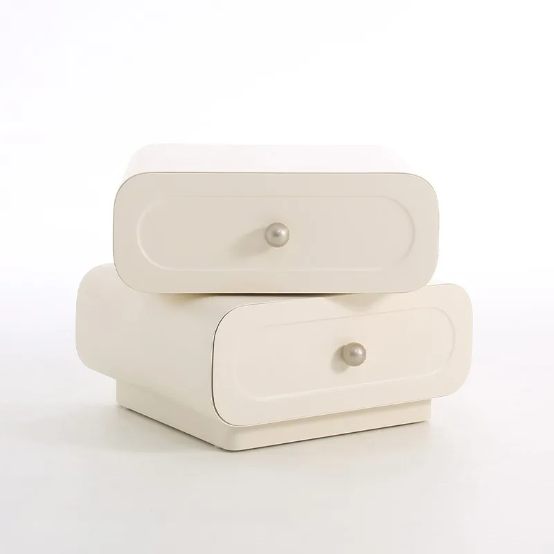 Multi-Functional Cream White Bedside Table Modern 2 Drawer Nightstand/End Table with Storage for Bedroom Home Office