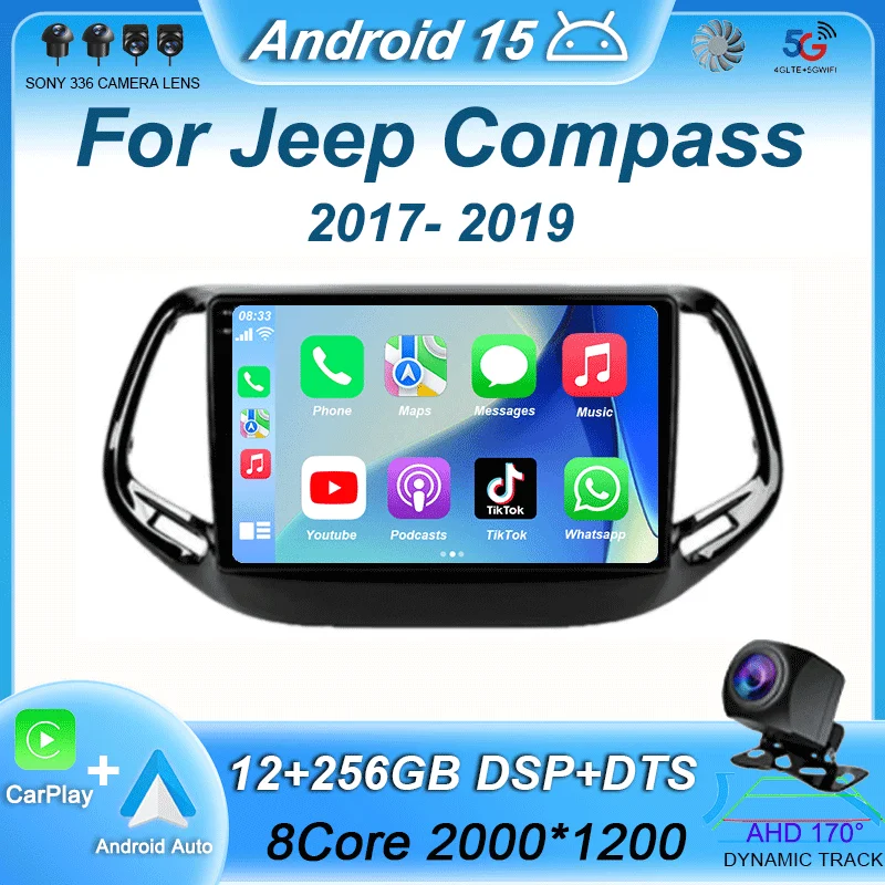

Android 15 Carplay Auto WIFI+4G For Jeep Compass 2017 2018 2019 Car Radio Multimedia Video Player GPS Navigation Stereo 2DIN DSP