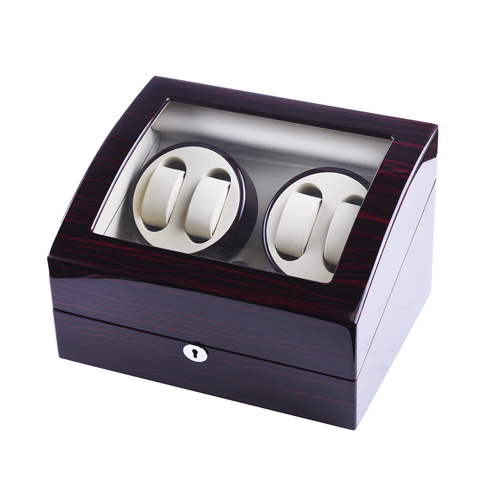 Watch Winders 4 Slots Lacquer Wood Rotate Electrical Watch Boxes Silent Motor Display Clock Luxury US Plug Watch Case Box