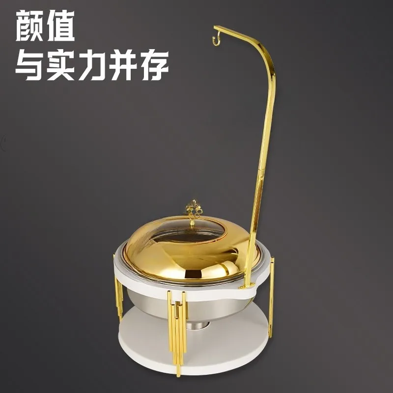 Golden Round Stainless Steel Buffet Stove Hot Pot Luxury Commercial Large Capacity Hotel Restaurant Alcohol Stove