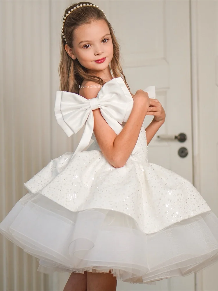

Белое платье для маленьких девочек Платья-футляры с бантом для девочек Роскошное платье с бантом из бисера Платье для причастия длиной до колена Платья с цветочным узором для девочек Детские платья