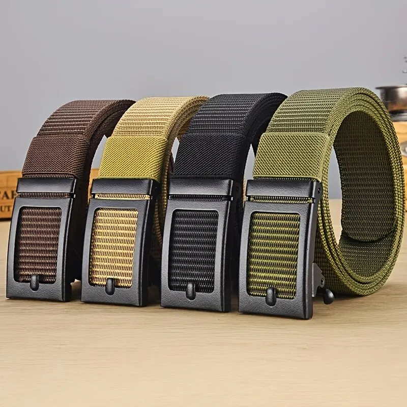 Men's Belt Automatic Metal Buckle Imitation Nylon Webbing Outdoor Work Belt Toothless Automatic Buckle Casual Sports Canvas Belt