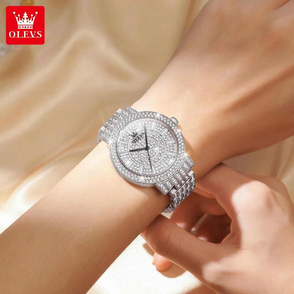 OLEVS 9904 Full Diamond Watch Women Luxury Brand Silvery Stainless steel Female Wristwatch Original NEW Ladies Watch