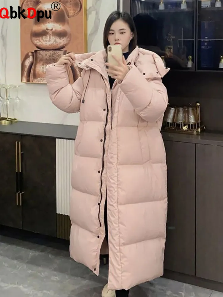 

Fashion Hooded Long Knee Length Parkas Oversize Loose Thicken Women Jackets Coat Winter New Warm Fluffy Solid Jaqueta Casaco