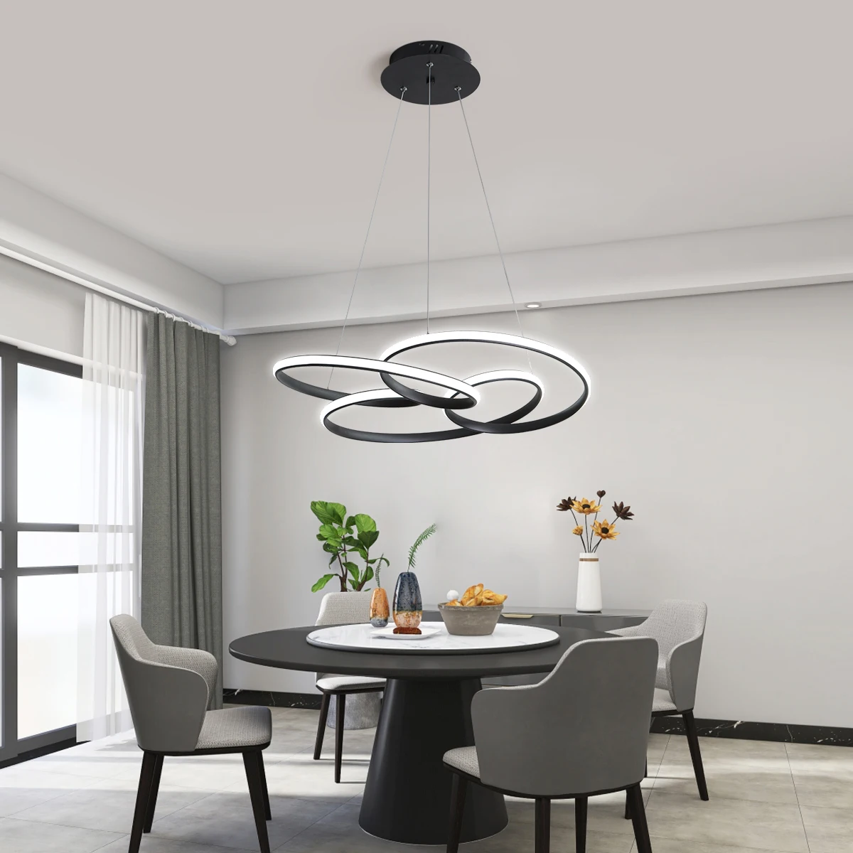 

Modern Chandeliers For Dining Room Living Bedroom Modern Led Pendant Light Restaurant Island Hanging Lights Black App/Remote