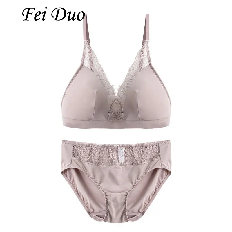 

French Silk Underwear Women's Non-wire Thin Triangle Cup Bra Small Breast Natural Mulberry Silk Bra Set