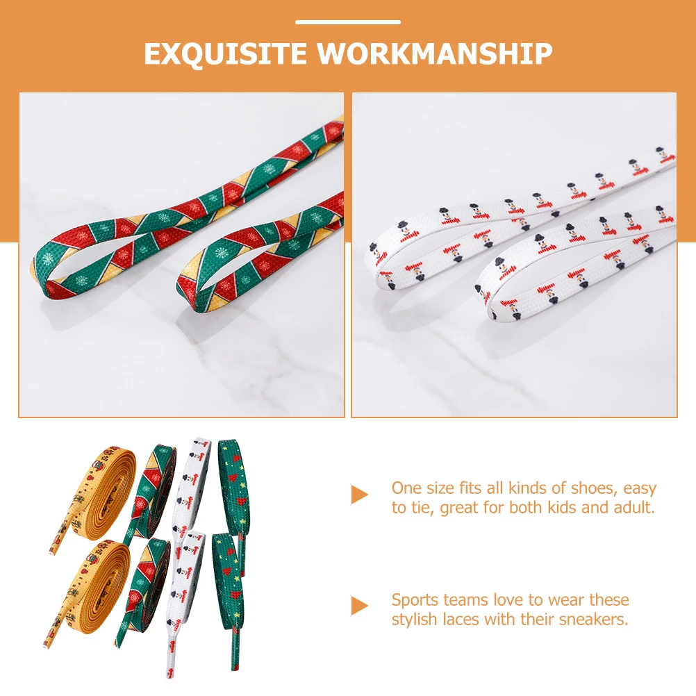 เชือกรองเท้าคริสต์มาสแบบแบน 4 ชิ้น เชือกรองเท้าสีสันสดใสสำหรับรองเท้าผ้าใบ รองเท้ากีฬา รองเท้าผู้ใหญ่ ใช้แทนเชือกรองเท้า ตกแต่งแฟชั่น