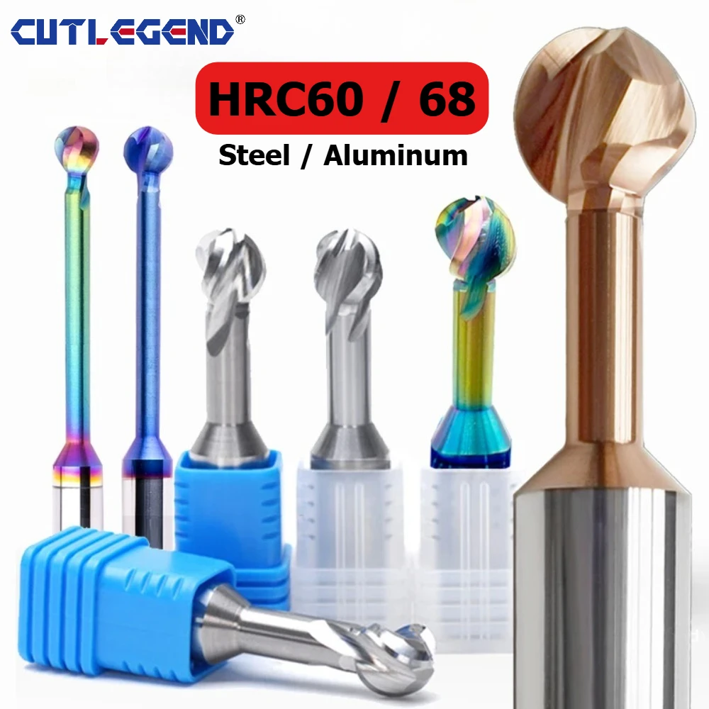 CUTLEGEND HRC60/68 Ball T-shaped Arch Milling Cutter Lollipop End Mill CNC Cutter 3D For Steel Aluminum R1 R2 R3 R4 R5 R6-R10