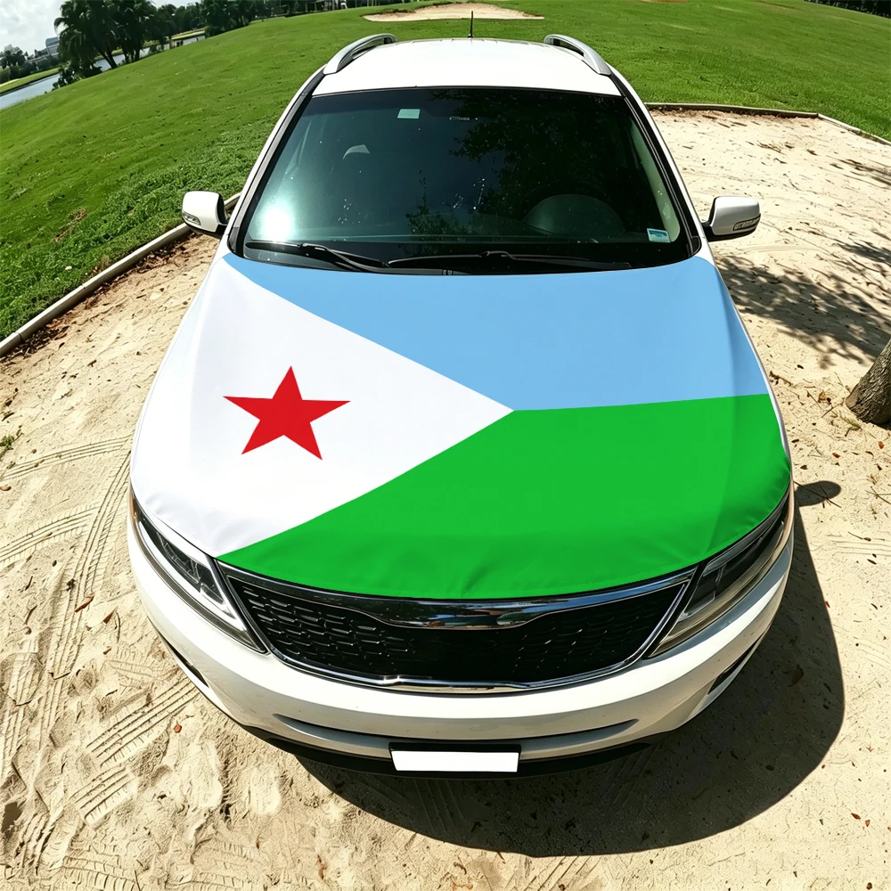 130x160cm Djibouti Car Hood Cover Flag, Elastic Windproof Patriotic Bonnet Banner Cheer for the competition