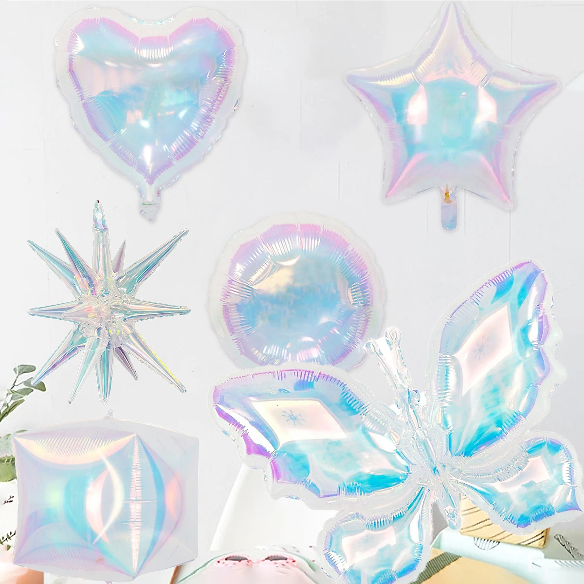 

Iridescent Party Decor Star Round Heart Foil Iridescent Balloons Laser Butterfly Balloon for Wedding Birthday Party Decorations