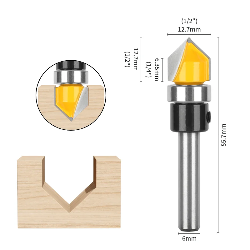 PTA "V" Type Cutter Bit With Bearing Router Bit Woodworking Milling Cutter For Wood Bit Face Mill Carbide Cutter End Mill