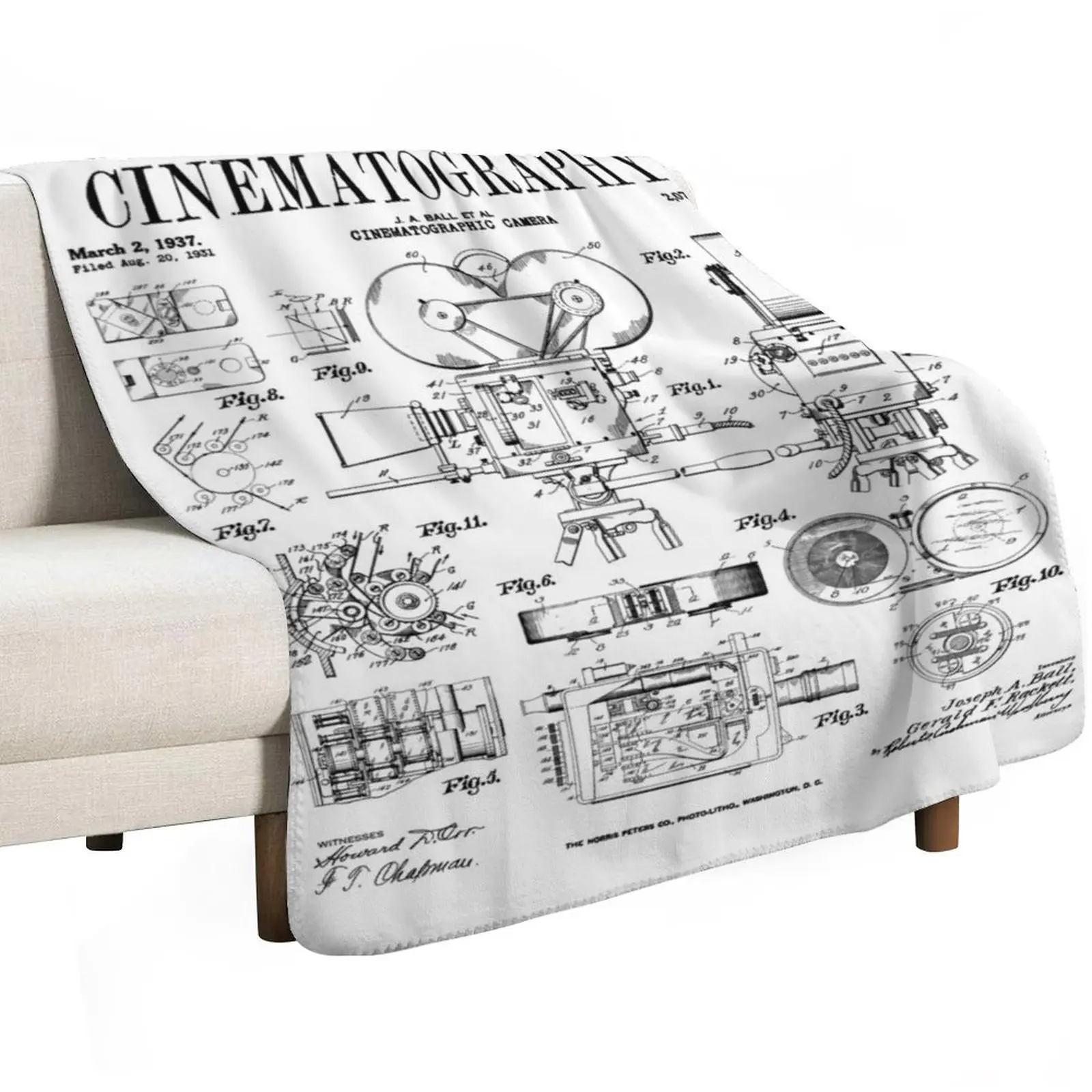 Cinematography Movie Film Camera Vintage Patent Print Throw Blanket Fuzzy Plush Throw Blanket for Sofa Chair