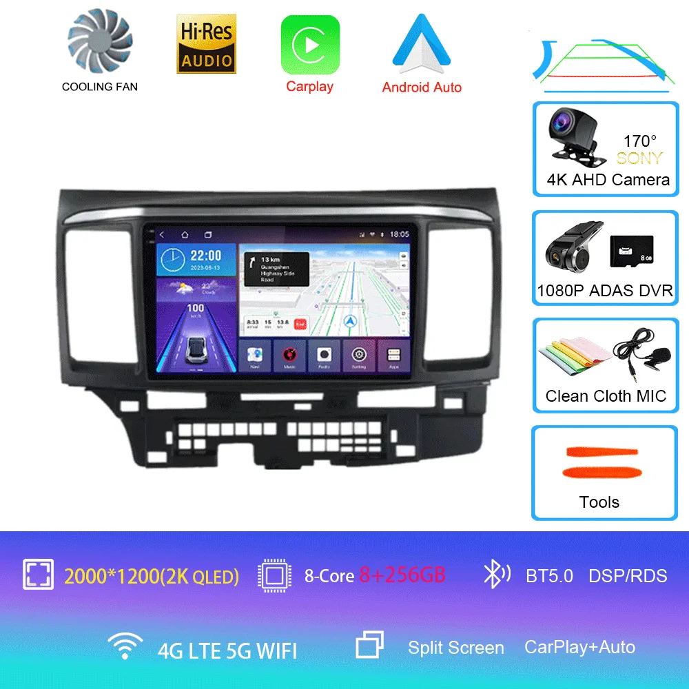 Voor MITSUBISHI LANCER 9 10 X 2008 2009 2010 2011 - 2016 9 inch Android 16 autoradio stereo audio GPS speler Carplay Auto scherm