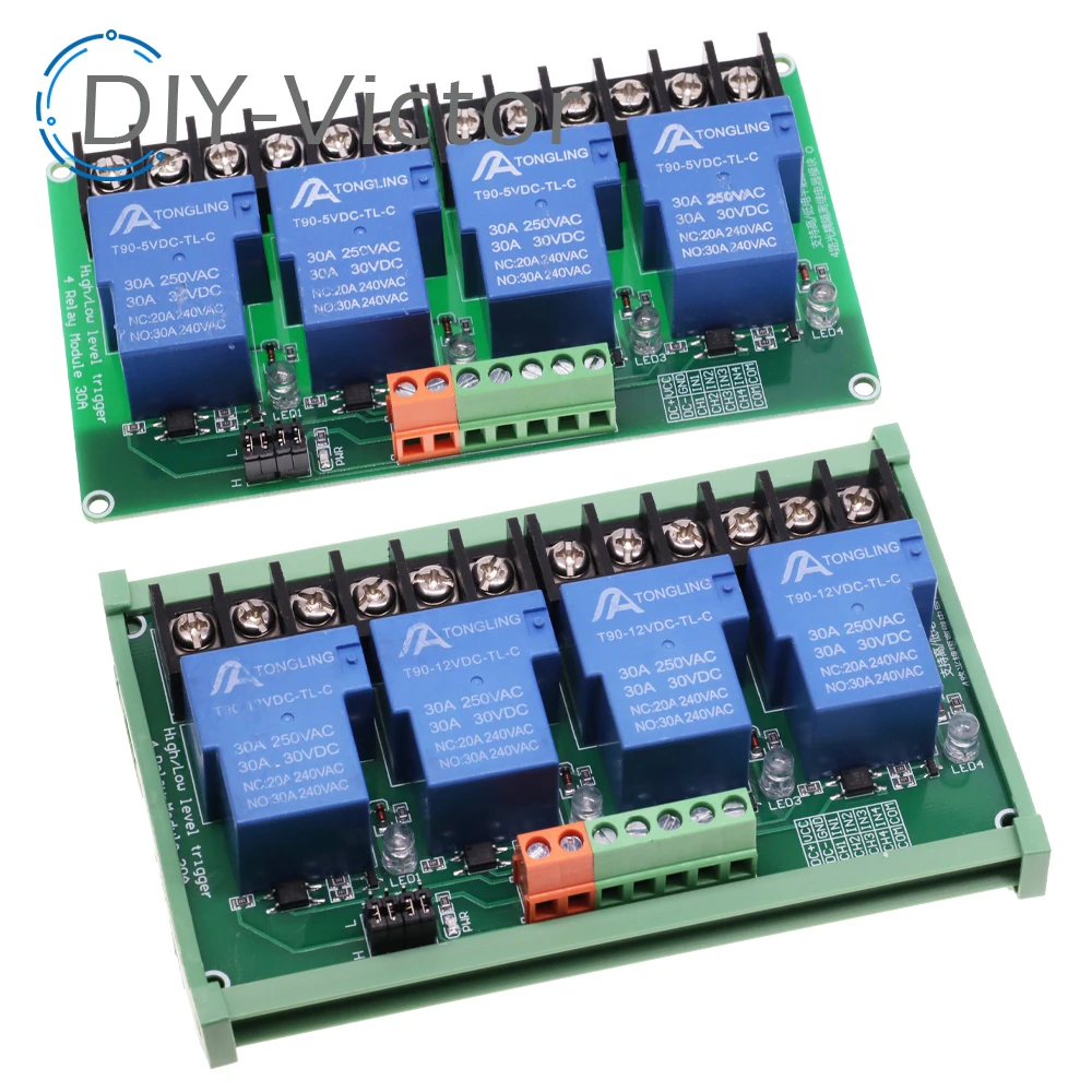 1/2/4 channel relay module 30A with optocoupler isolation 5V 12V 24V supports high and low Triger trigger DC30V/30A AC250V/10A