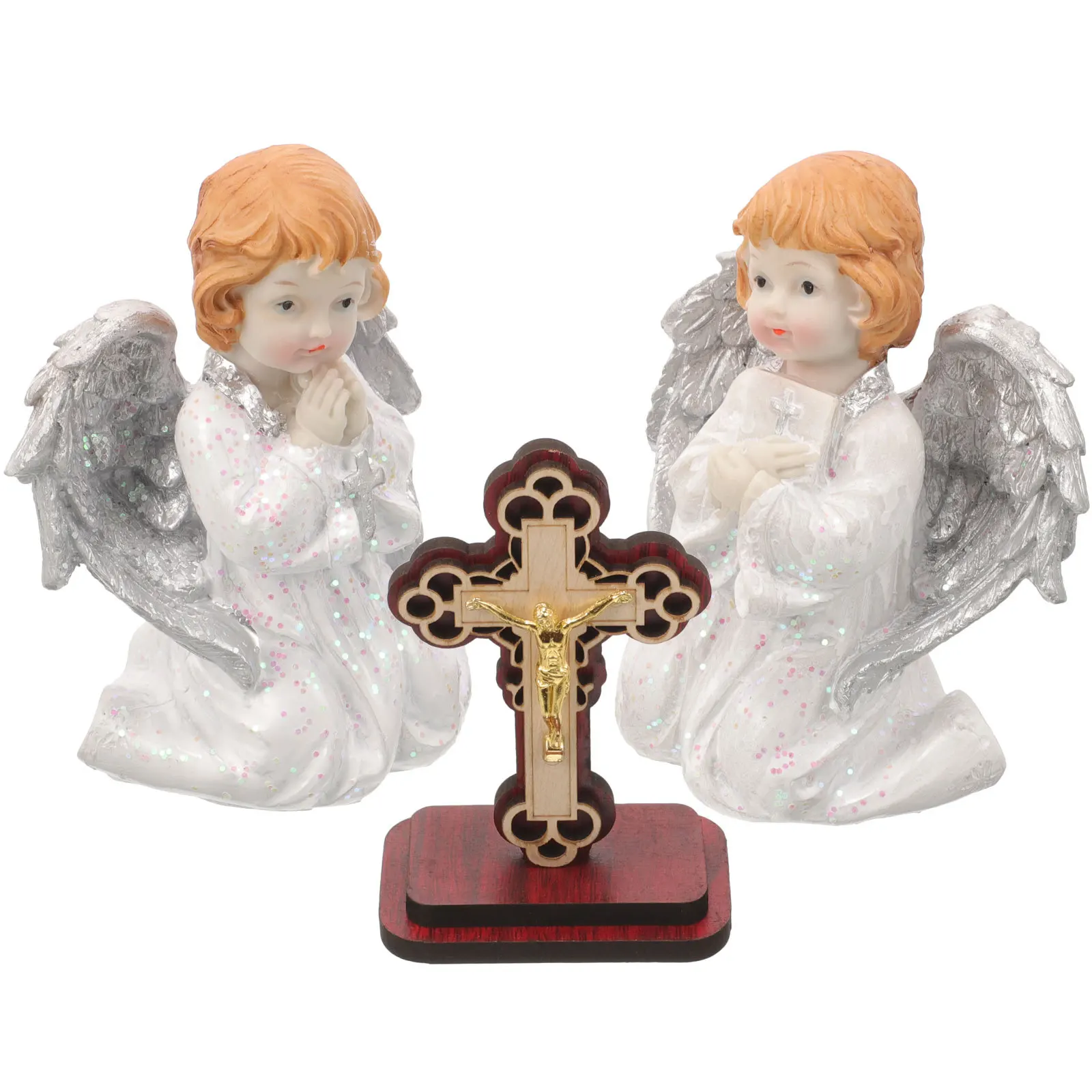 

1Set Cute Resin Angel Sculpture Decorative Tabletop Decor Resin Craft Angel Ornament Stable Base for Home Window Shelves Warm