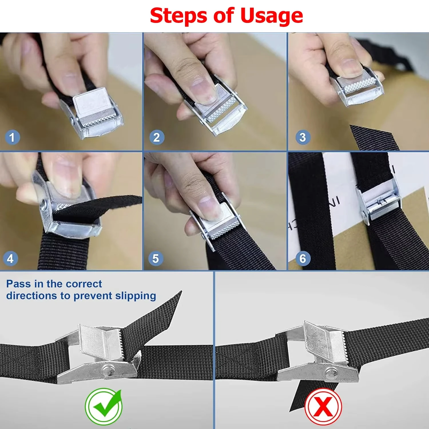 Cargo Straps With Buckle Tie-Down Belt for Motorcycle Car Bicycle Metal Tow Rope Strong Ratchet Fixing Belt for Luggage Bag