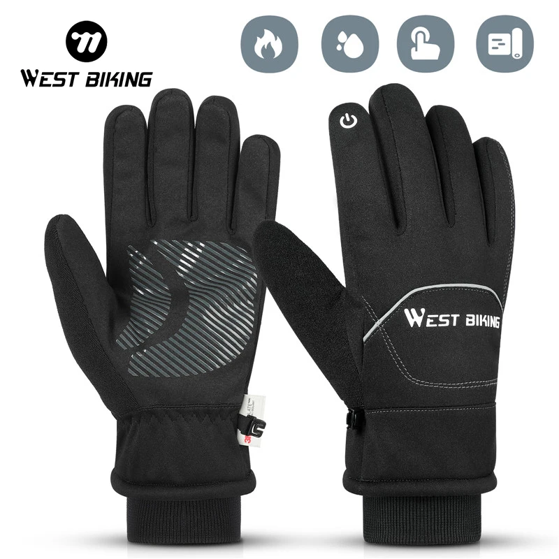 

WEST BIKING Winter Gloves Full Fingers Warm Windproof Outdoor Cycling Equipment Ski Fishing Anti-slip Touch Screen Fleece Gloves