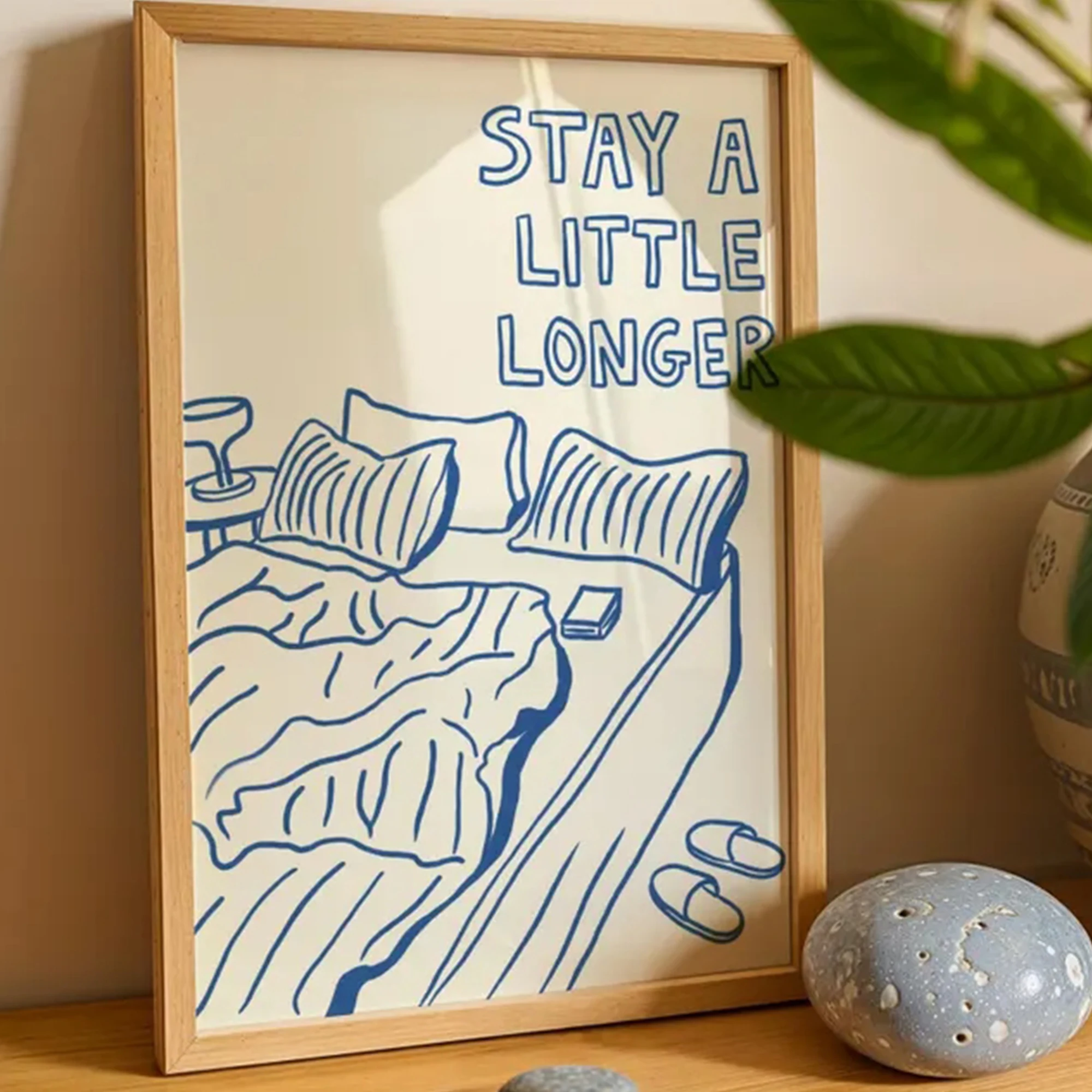 Modern Stay A Little Longer  Blue Line Wall Art Print Canvas Painting Poster Picture For Living Room,Bedroom Home Decor