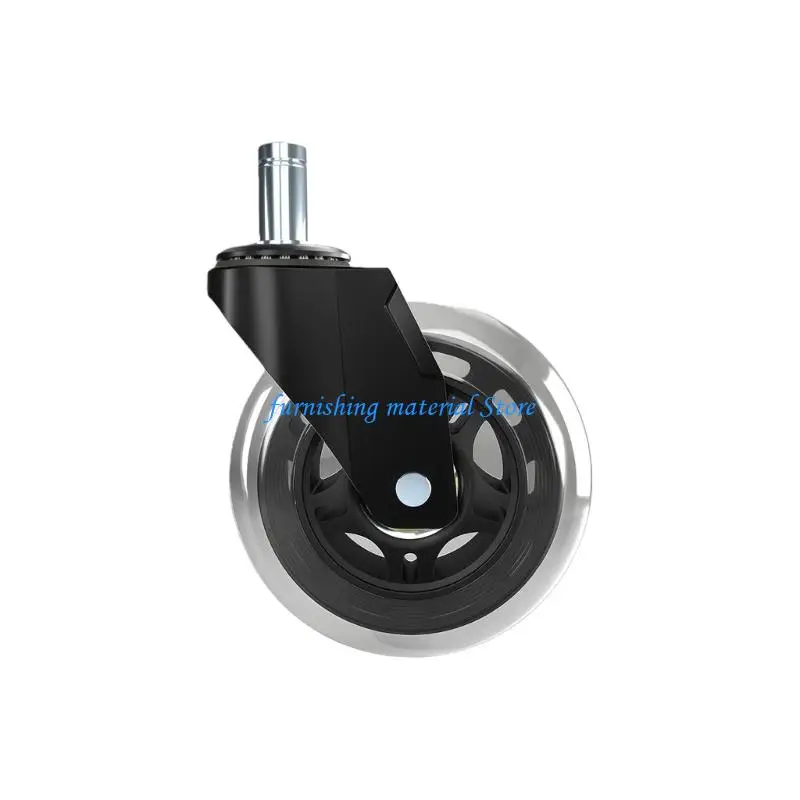 Y5GD Pack of 4 3 Clear PU Office Chair Casters Quiet Smooth Rolling for Noise Movement on and Carpets Protects Surfaces