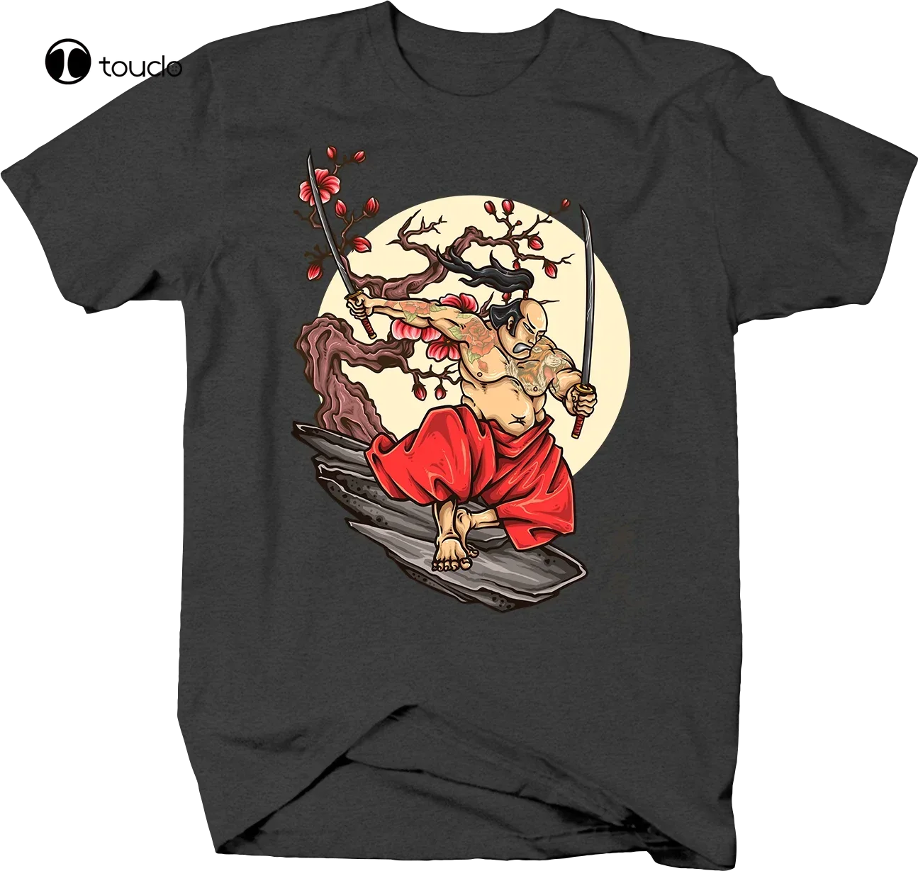 Japanese Samurai Katanas And Tattoos Against Cherry Blossoms Tshirt Custom Aldult Teen Unisex Digital Printing Fashion Funny New