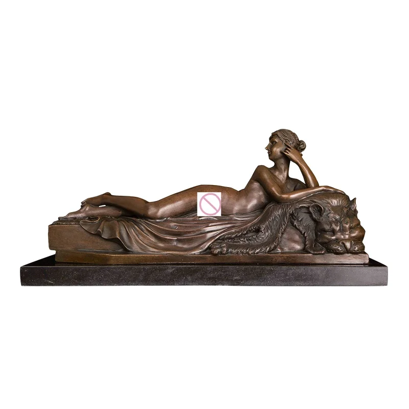 DXY-270Bronze Lying Down Erotic sexy Pretty lady statue Western Collectible Home livingroom decoration Naked Woman Figurines Art