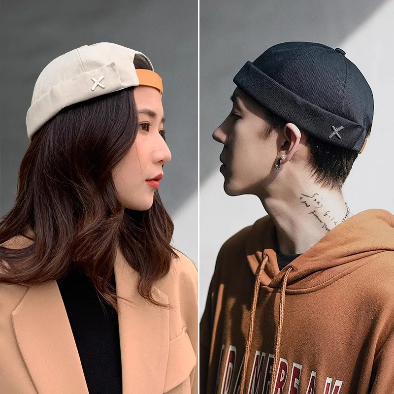 Korean Vintage Dome Hat Unisex Brimless Beanie Cap Solid Color Trend Yuppies Docker Hat Adjustable Winter Hat Bonnet Beanies