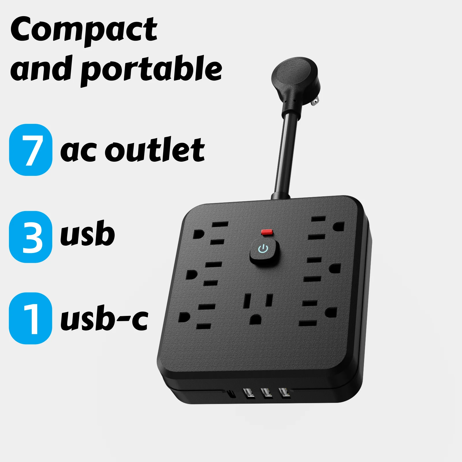 

Удлинитель 11-в-1 с 7 розетками переменного тока, 3 портами USB и 1 подключением Type-C | Устройство защиты от перенапряжения и удлинитель с несколькими разъемами, USB-стена