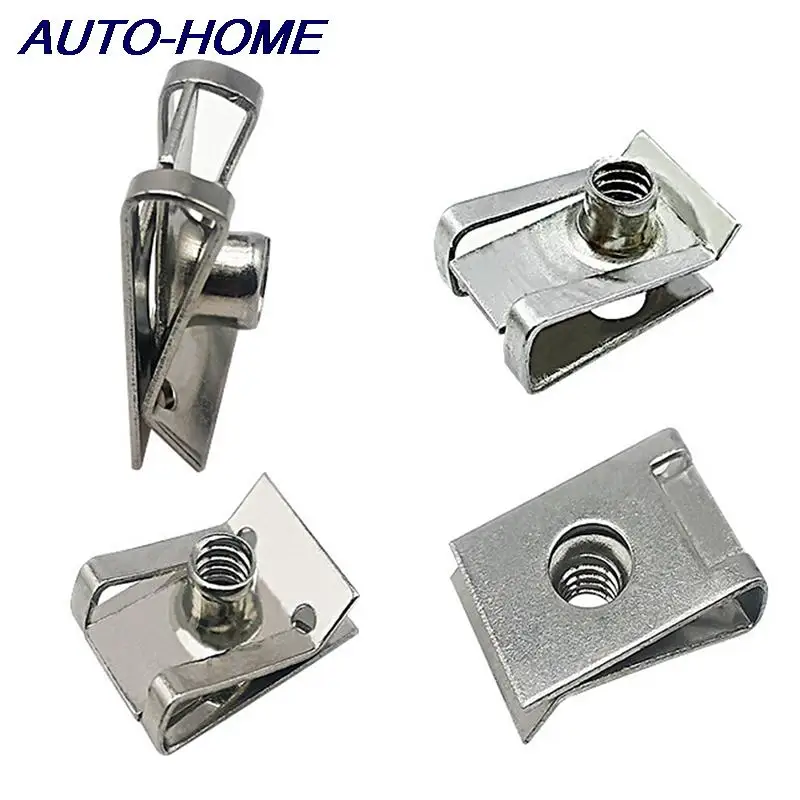 10pcs Stainless Steel U Type Clips with Thread M6 M5 M4 M8 8mm 5mm 6mm 4mm Reed Nuts for Car Motorcycle Scooter ATV Moped