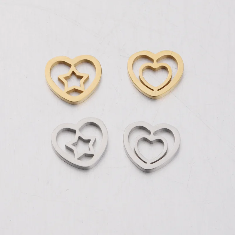 Fnixtar 20Pcs Cute Heart Star Charms Mirror Polish Stainless Steel Charms DIY Jewelry Making Necklace Bracelet Connector Charms