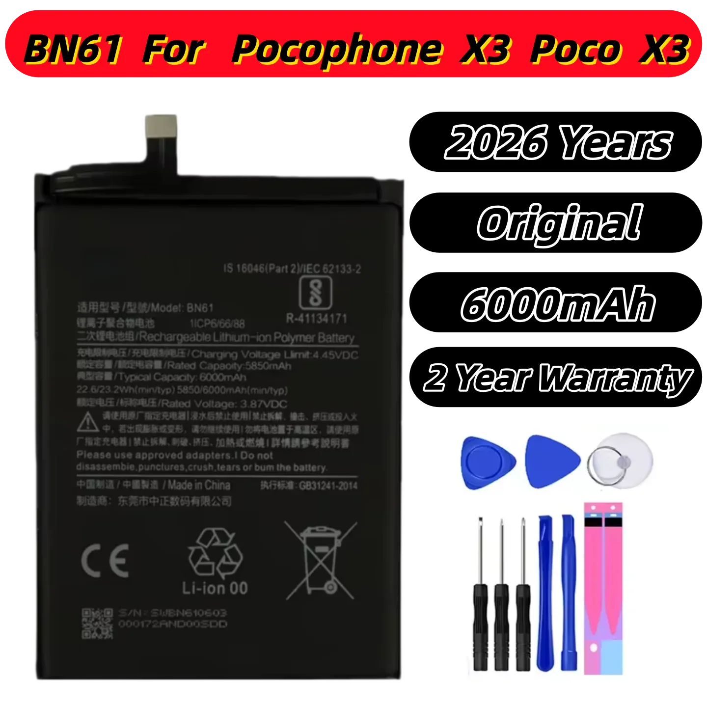 100% Original For Xiaomi BN61 BN57 6000mAh Phone Battery For Xiaomi Pocophone X3 NFC Poco X3 Pro Replacement Batteries+Tools