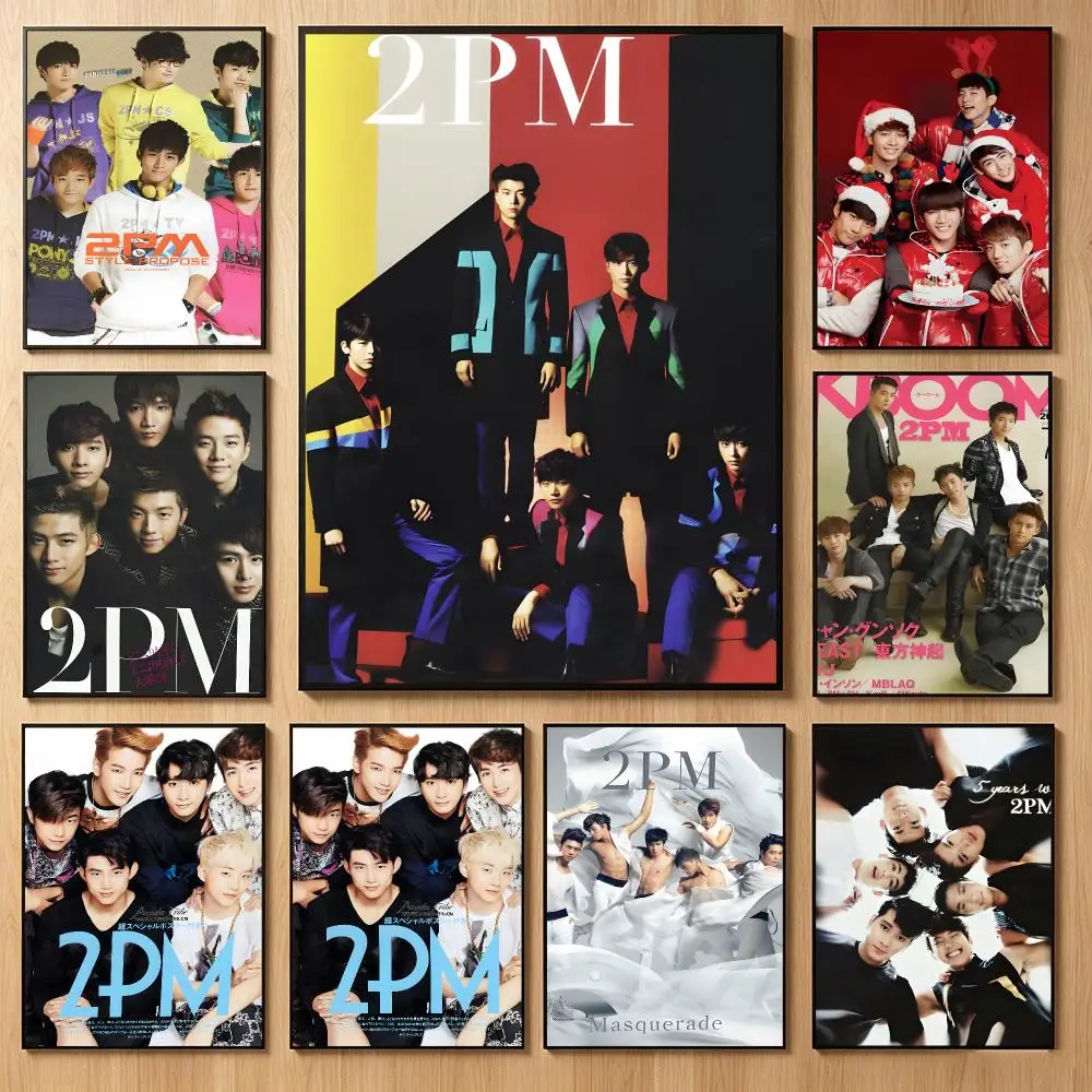 Dynamic Kpop Band 2-2PM Poster Classic Self-Adhesive PP Wall Sticker for Living Room Bar Decor Gift