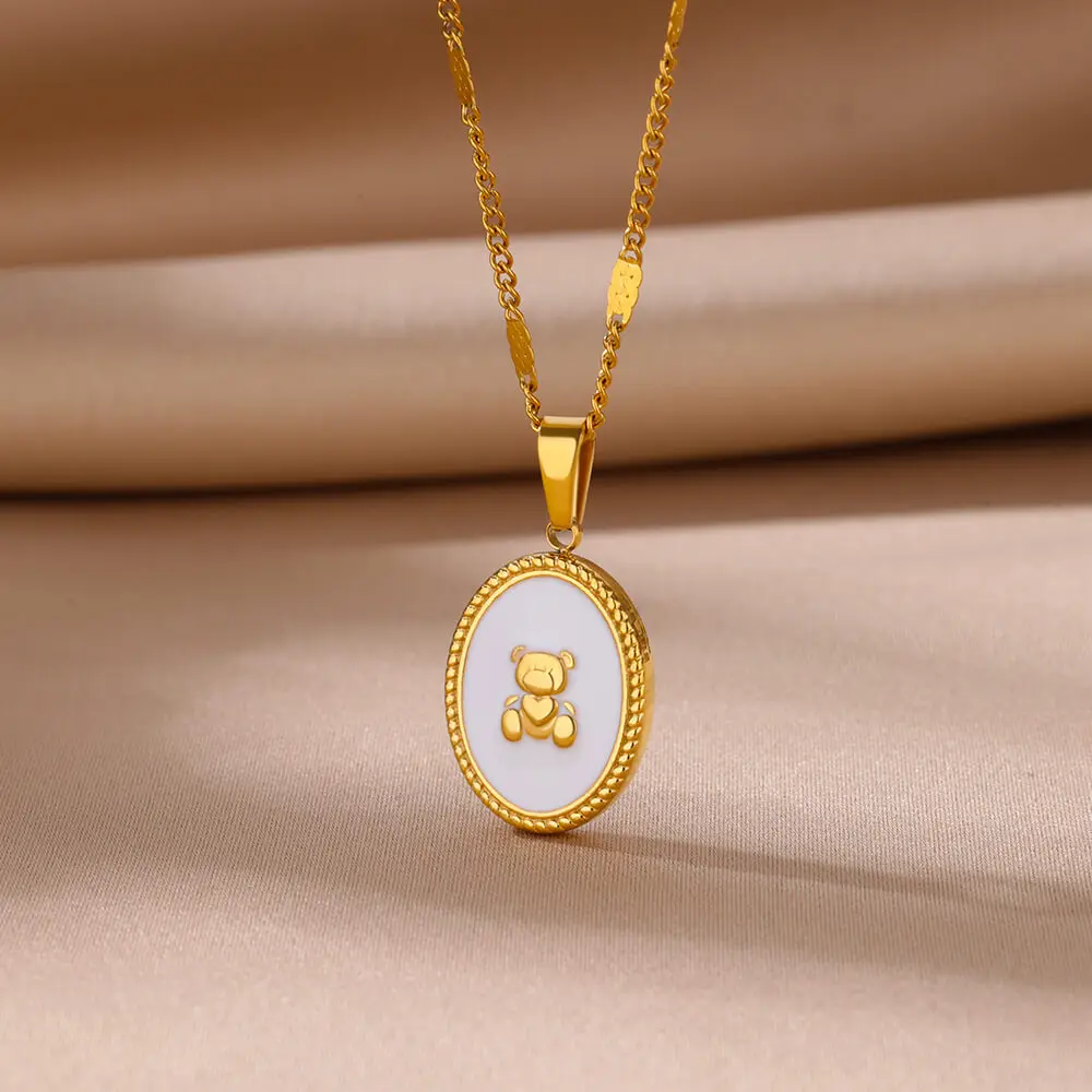 Stainless Steel Round Necklace For Women Vintage Gold Color Scallop Pendant Chain Choker Necklace 2024 Trend Party Jewelry