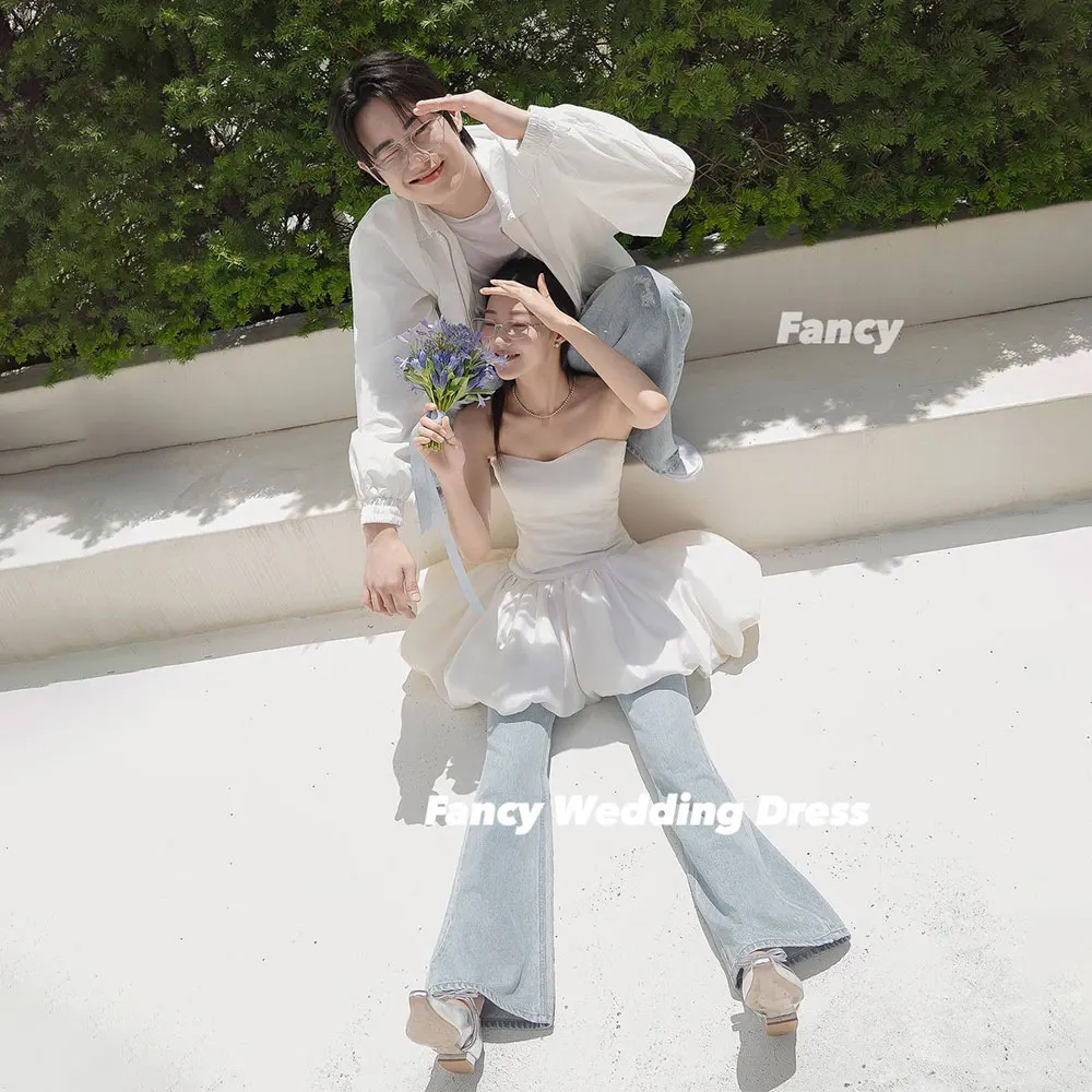 

Fancy Simple Sweetheart Wedding Dress A Line Soft Satin Evening Dresses Mini Short Back Corset Customized