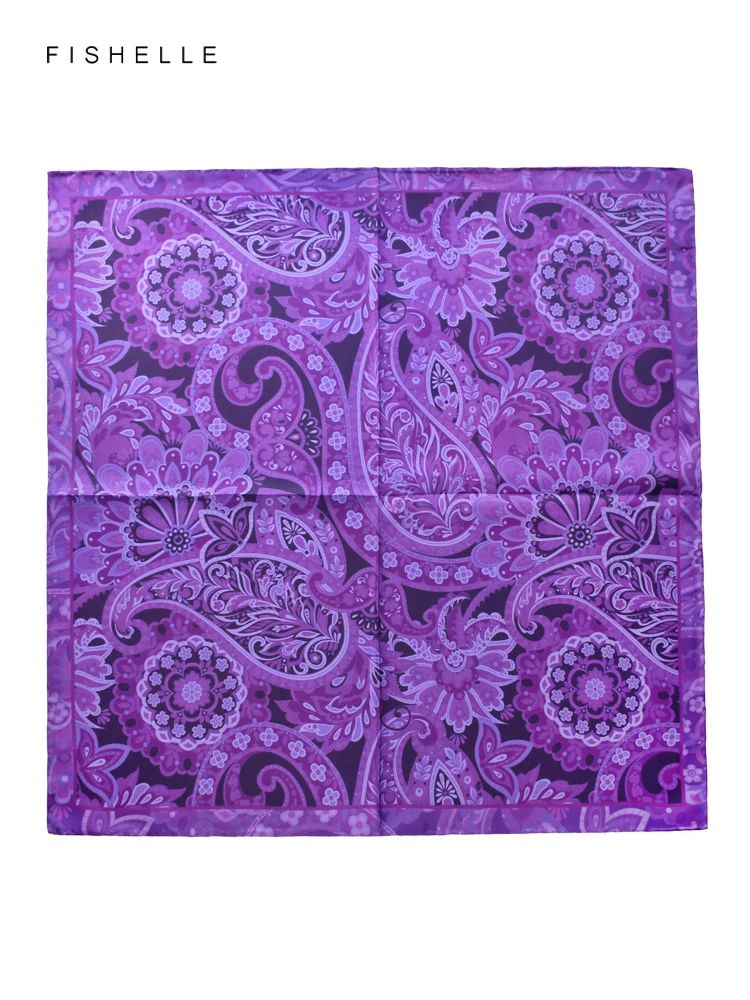 Purple Vintage Flower Printed Natural Silk Twill Small Square Scarf Women\'s Spring Autumn Real Silk Scarves Men\'s Paisley Hijab