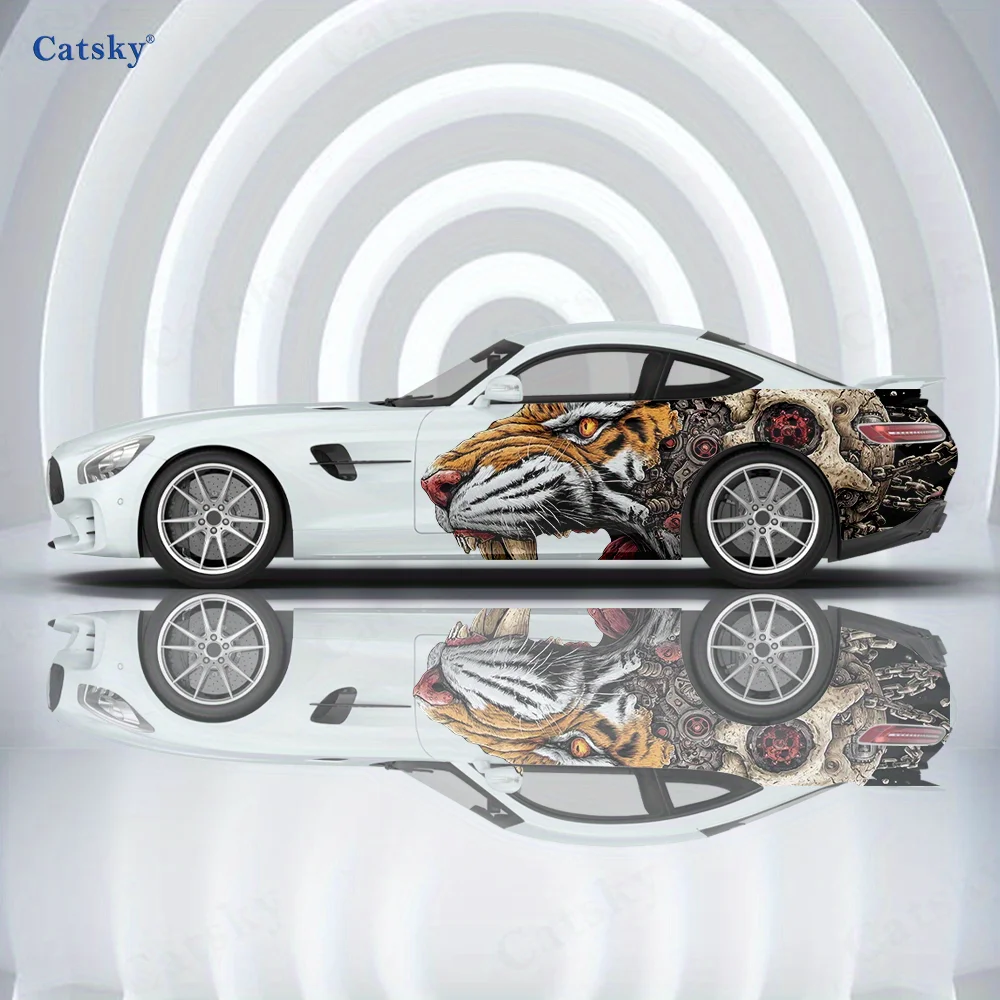 

Cool Dark Tiger Head & Skull Car Wrap Sticker Cool Vinyl Decal Automotive Graphics.car vinyl wraps