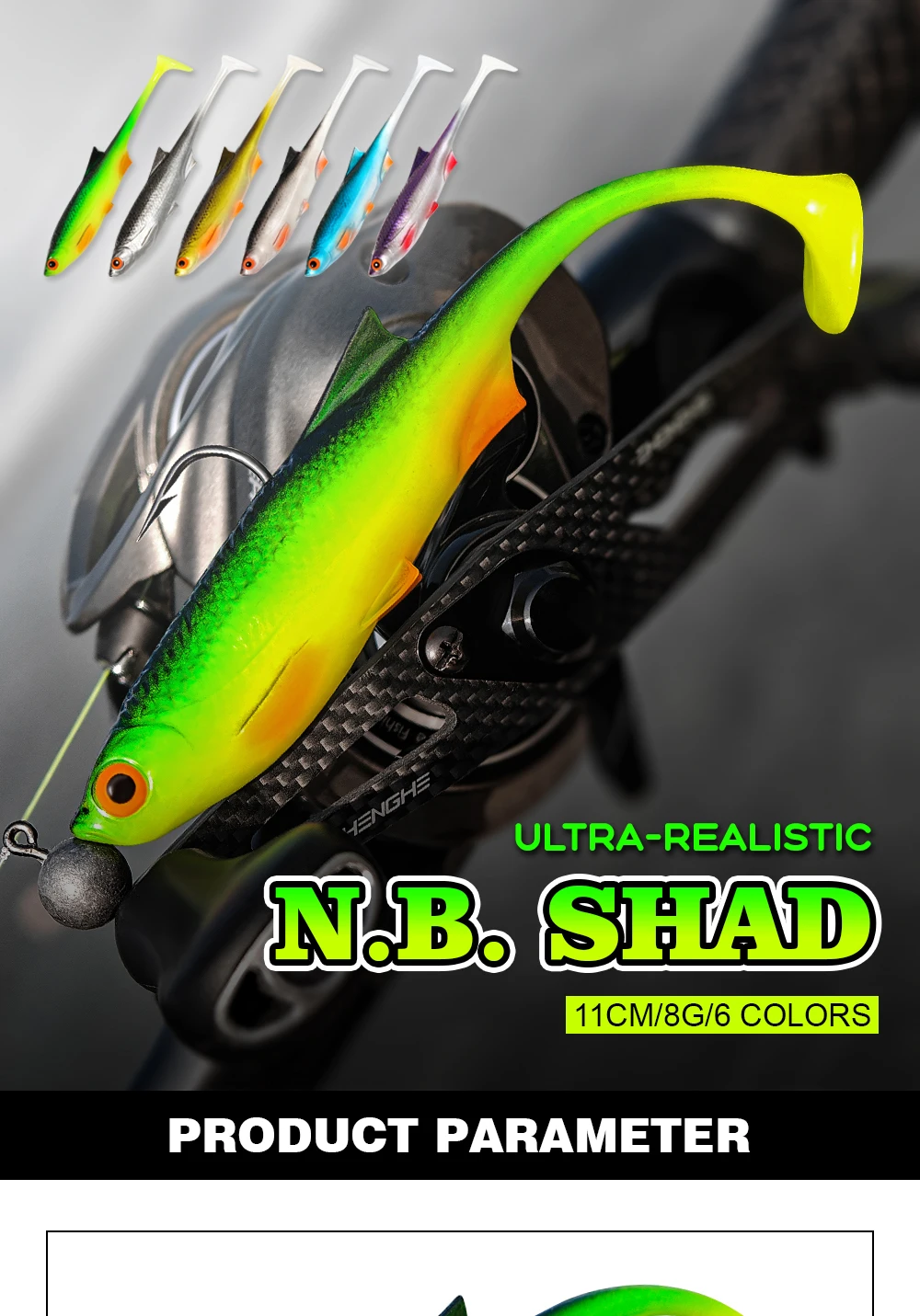 Spinpoler N.B. Shad Handgefertigter Weicher Köder Realistische Skalen-Optik PVC Angelköder Sinkender Paddle-Tail-Köder für Süß- und Salzwasser-Angelausrüstung – Detail 1