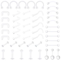 5Pcs/48Pcs Clear Nose Ring Bioflex Stud Retainer Nose Eyebrow Navel Piercing Body Jewelry Acrylic For Men and Women