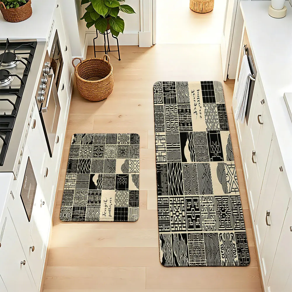 2pcs plush kitchen floor mats Tengesi Patterns Collection featuring waterproof oil-resistant water-absorbent properties