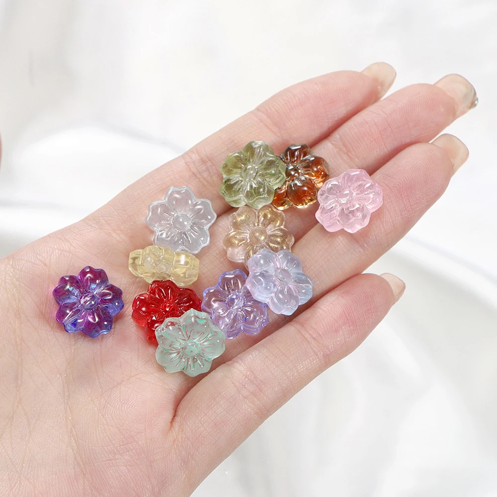 60pcs Colored Glass Flower Shaped Beads Five Petal Flower Spacer Beads For Necklace Bracelet Pendant DIY Jewelry Making Findings