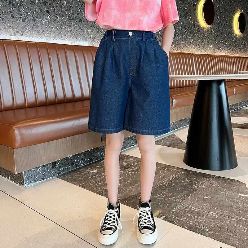 Summer Kids Denim Shorts for Girls New Arrival Casual Solid Color Children Knee Length Pants for 4 5 6 7 8 9 10 11 12 13 14 Year