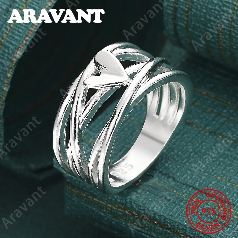925 Sterling Silver Heart-Shaped Interlocking Ring For Women, Commuter Accessories, Christmas Gifts, Jewelry
