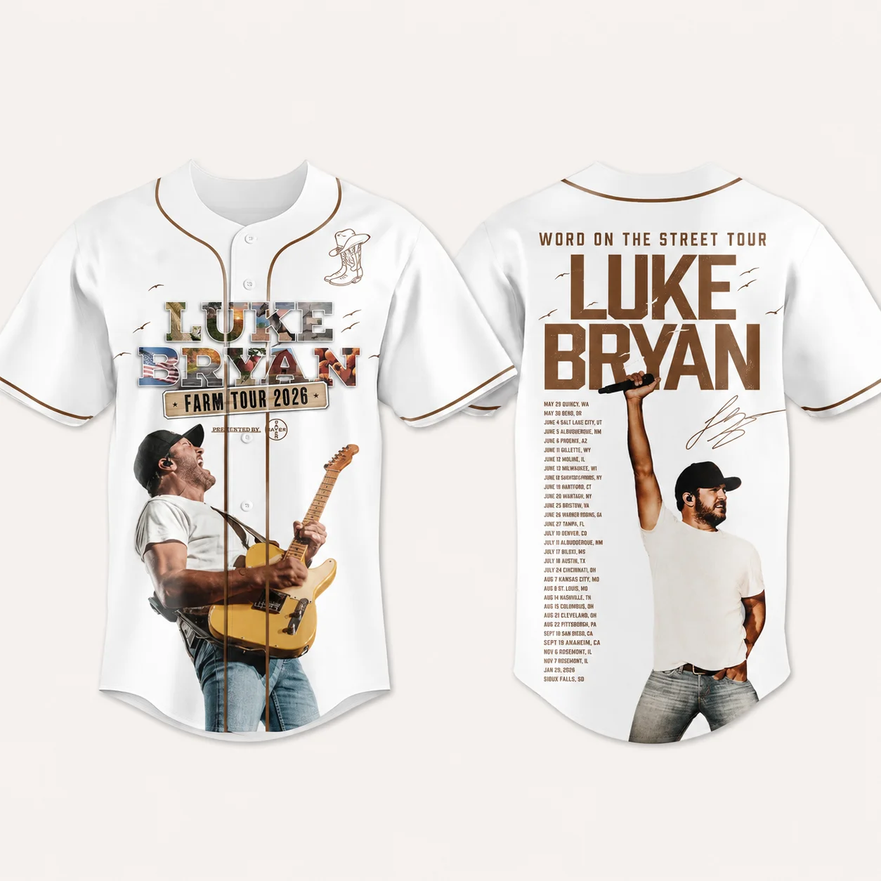 Luke Bryan Word On The Street Tour 2026 Baseball Jersey Men Women Country Music Farm Tour Print Short Sleeve Button‑Up Shirt Fan